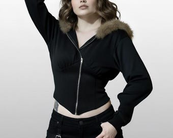 Kort jack met capuchon met capuchon, gotische hoodie met rits