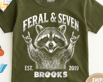 Personalized Feral and Seven Birthday Shirt, Custom 7th Birthday Raccoon Tee, 7th Birthday Boy T-Shirt, Funny Toddler Birthday