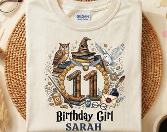 Personalized Wizard Birthday Girl T-Shirt, 11th Birthday Magic Witch Tee, Gift for 11 Year Old Girl, Kids Birthday Outfit