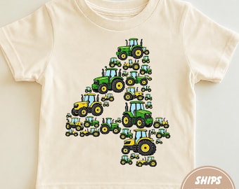 4th Birthday Tractor Shirt, Farm Tractor Birthday Boy Tee, Number 4 Tractor Shirt, Fifth Birthday Gift for Toddler, Farm Birthday Party