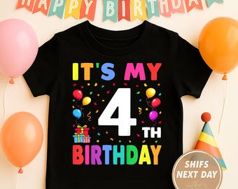 It’s My 4th Birthday Shirt for Kids, 4 Year Old Birthday Outfit, Rainbow Birthday T-Shirt, Toddler Birthday Shirt