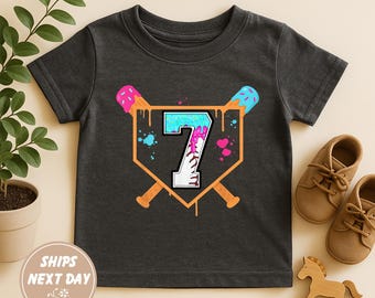 7th Baseball Birthday Drip Youth Shirt, Kids Sports Birthday Tee, Ice Cream Baseball Theme, Seventh Birthday Outfit for Boys, Baseball Party