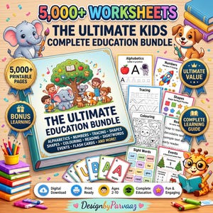 5000+ Kids Educational Bundle & Preschool Curriculum | PLR MRR Printable Worksheets, Homeschool Learning Games, Kindergarten Activities