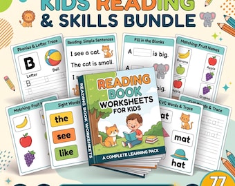 77 Kids Reading Worksheets Bundle | Kindergarten Reading Practice | Preschool Letter Tracing, Sight Words & Phonics | Homeschool Printable