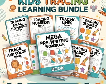 Preschool Curriculum Tracing Worksheets Bundle | 100+ Pre-K Printables | Alphabet, Numbers, Shapes Workbook | Homeschool Learning Activities