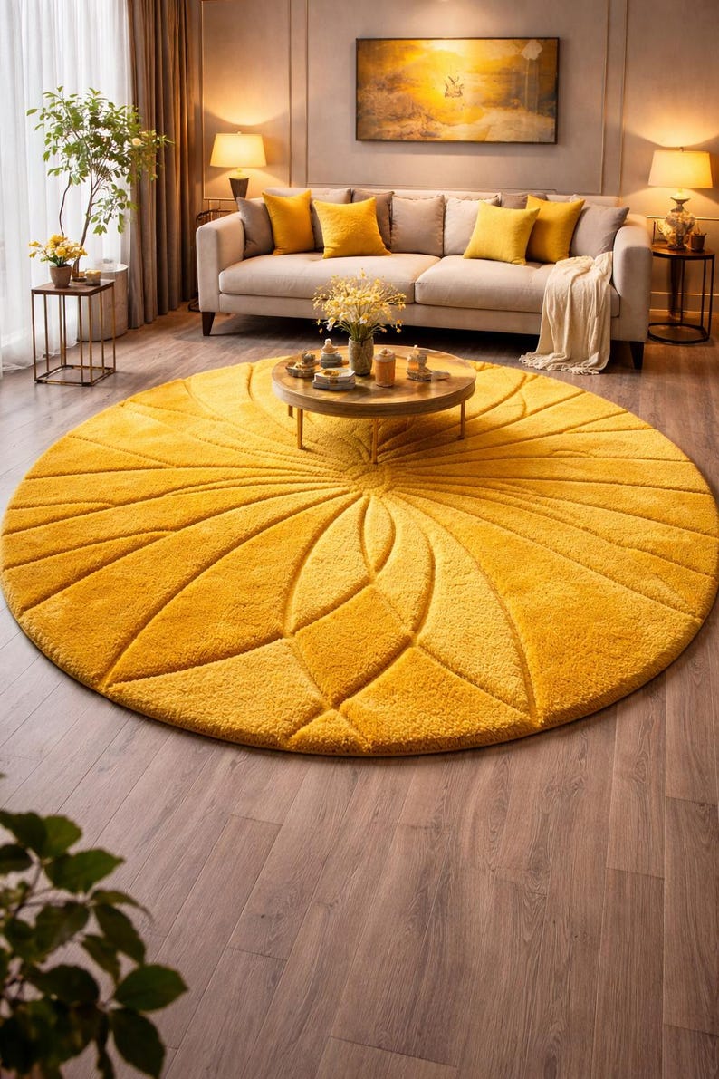 Yellow High Low Pile Wool Rug, Modern Tufted Area Rugs, Handmade ...