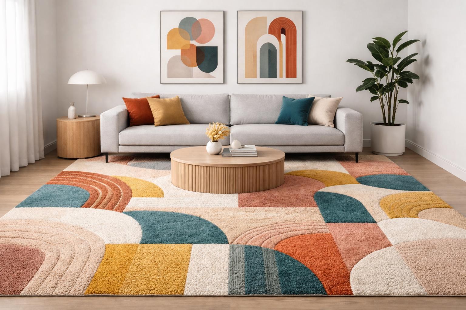 Modern Abstract Tufted Wool Rug | Colorful Geometric Living Room Carpet ...