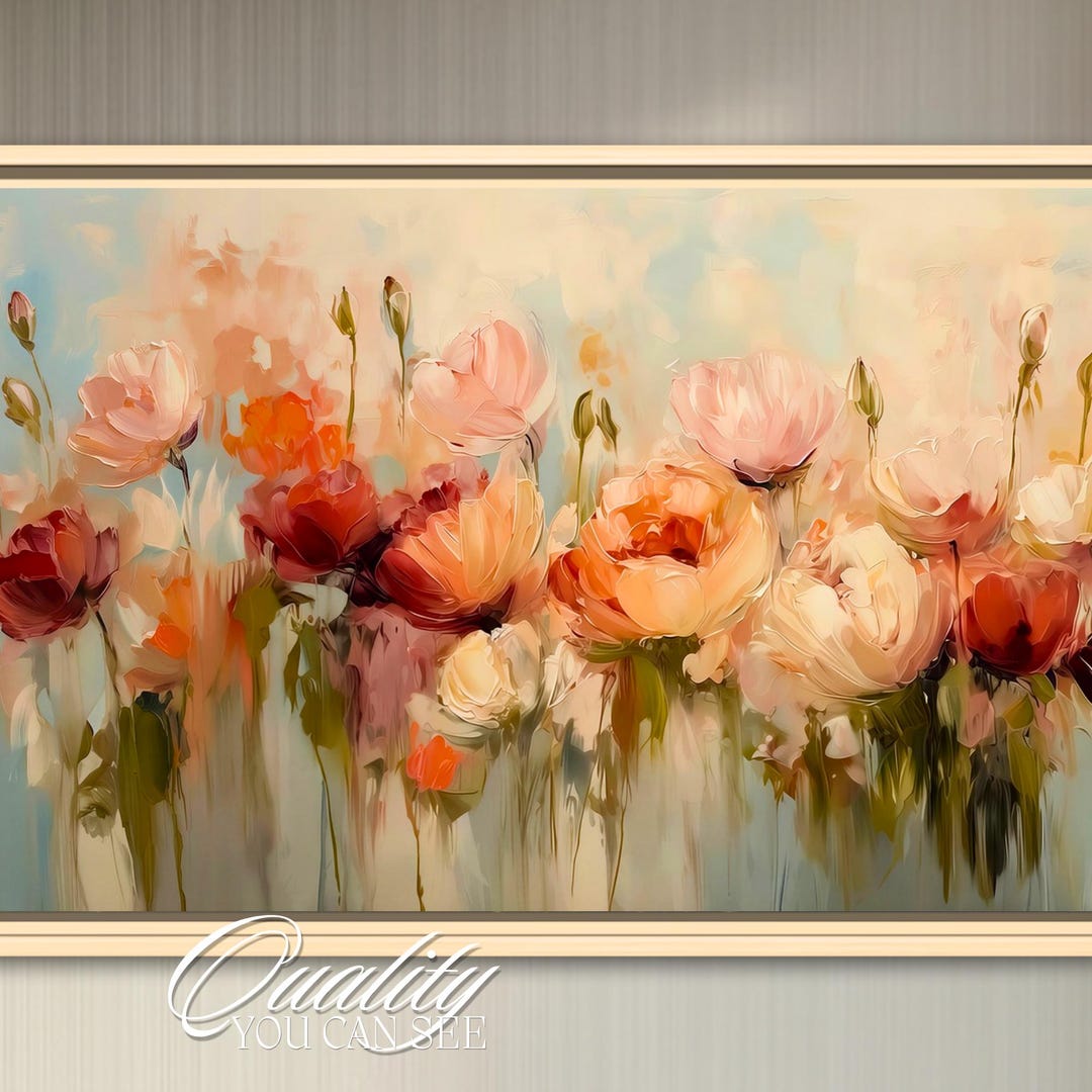 Abstract Floral Wall Art Framed Canvas Print, Pink Peony Oil Painting ...