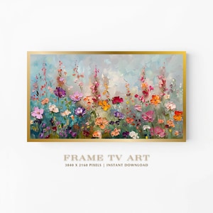 Vibrant Wildflower Frame TV Art, Colorful Impasto Painting, Modern Floral Samsung Frame Decor, Textured Oil Art Digital, Rainbow Meadow Wall