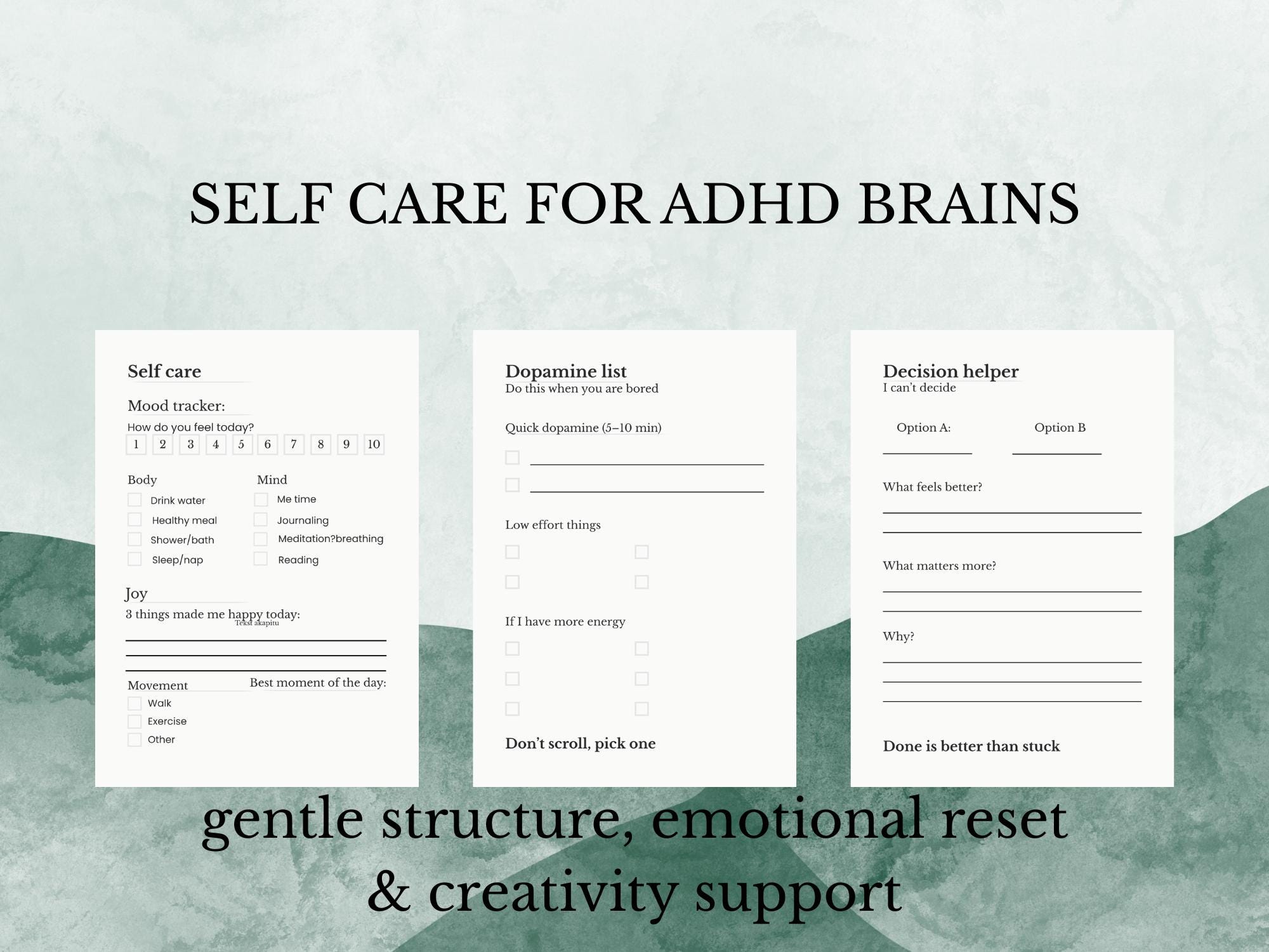 ADHD Self Care Planner Bundle | Burnout, Overwhelm, Low Energy Reset ...