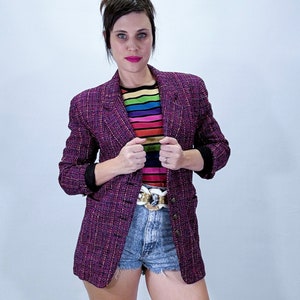 Vintage 80s Plaid Tweed Boyfriend Blazer Jacket