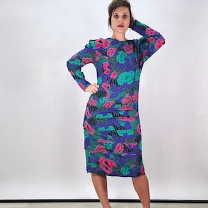 80s Vintage Mod Dress Batwing Sleeve Pop Art Dress