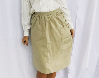 Vintage 70s High Waisted Linen Pencil Skirt With Pockets