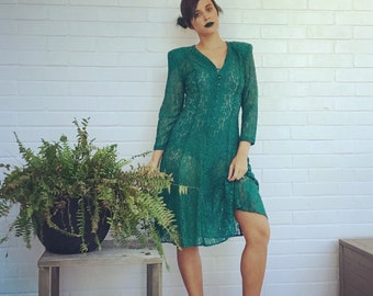 See Through Dress / Lace Dress / 90s Dress / Long Sleeve Dress / 90s Skater Dress