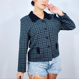 90s Vintage Dark Green Plaid Button Up Jacket