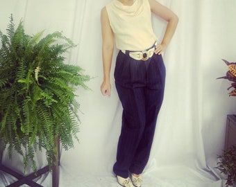 90s Ralph Lauren Seersucker Trousers: Blue Pinstripe Wide Leg