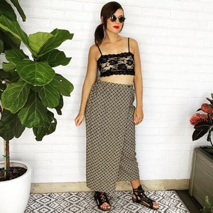 Vintage 80s Diane von Furstenberg Wrap Skirt High Waisted Geometric-Print Maxi