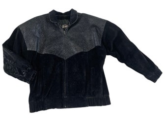 Vintage 80s Jacket Black Suede Leather Shoulder Pad Coat