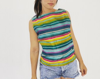 Vintage 90s Colorful Striped Blouse Rainbow Tank Top