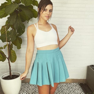 Vintage 80s High Waisted Tennis Skirt Pastel Blue Pleated Preppy Sporty