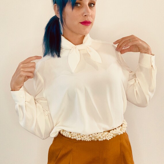 Tie Neck Blouse White Blouse High Neck Blouse