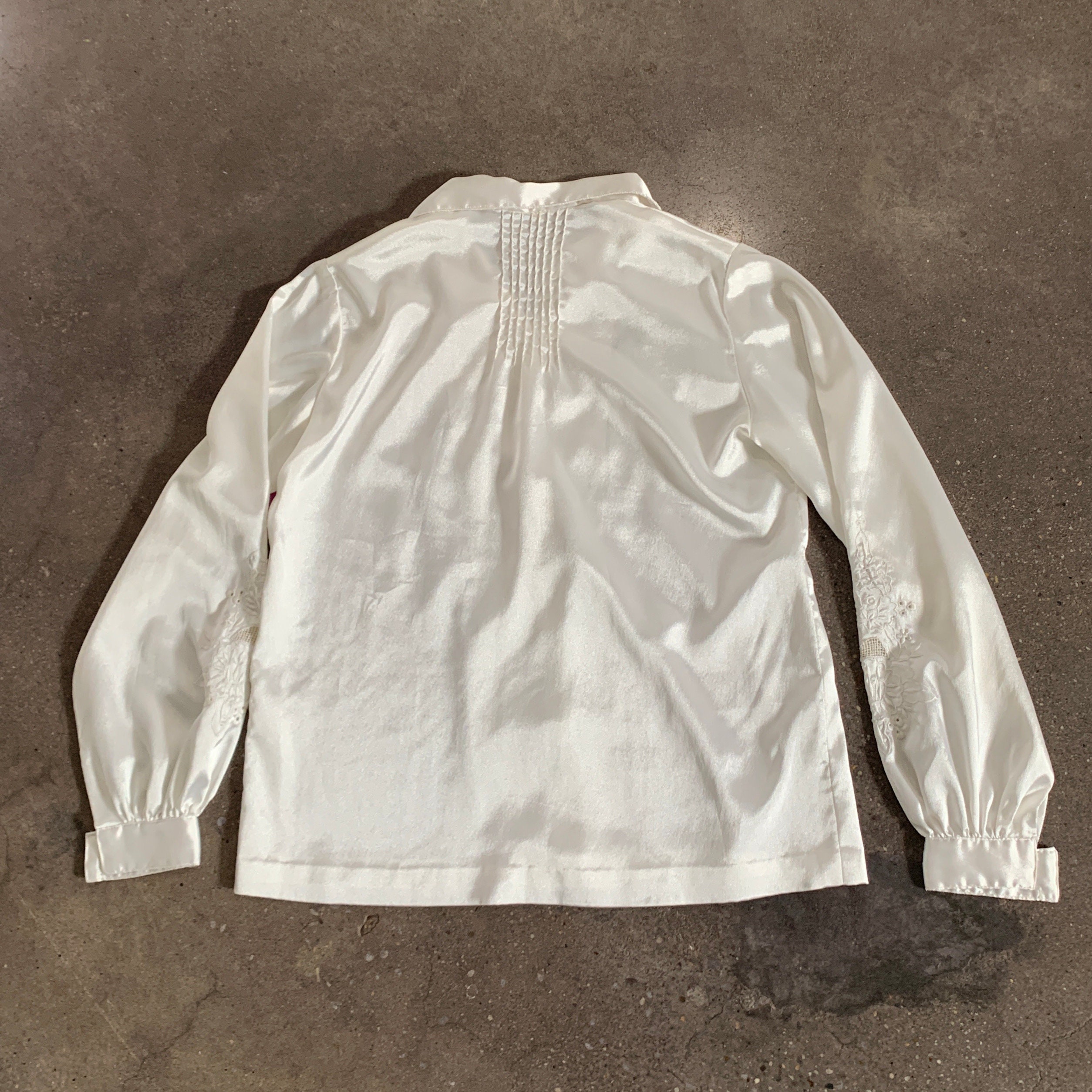 Vintage 80s Satin Blouse Embroidered White Top - Etsy