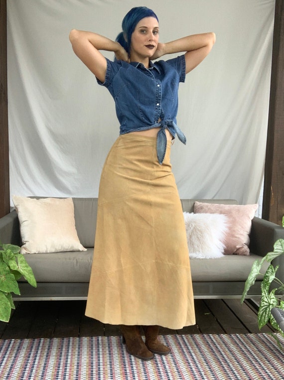 Leather Skirt Equestrian Vintage Suede Skirt Vintage Midi