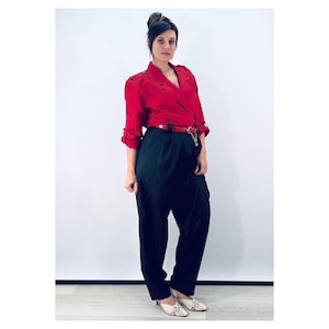 80s Vintage Jumpsuit Red & Black New Wave Tapered Leg