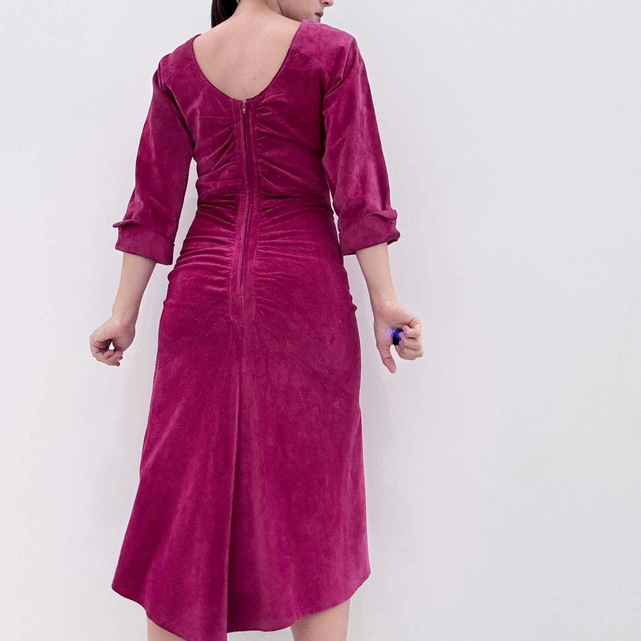 hot pink suede dress Vintage 80s Leather Midi Gown