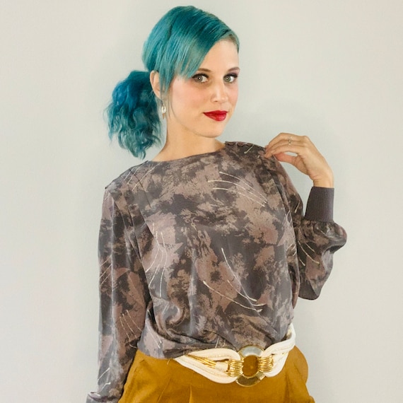 Vintage 80s Blouse Grey Blouse Secretary Blouse