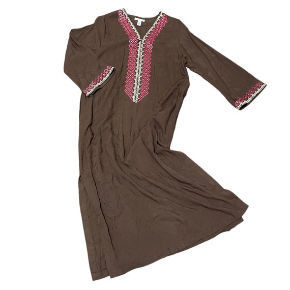 Vintage 90s Oscar De La Renta Kaftan: Brown Embroidered Bell Sleeve Maxi  Dress - Etsy