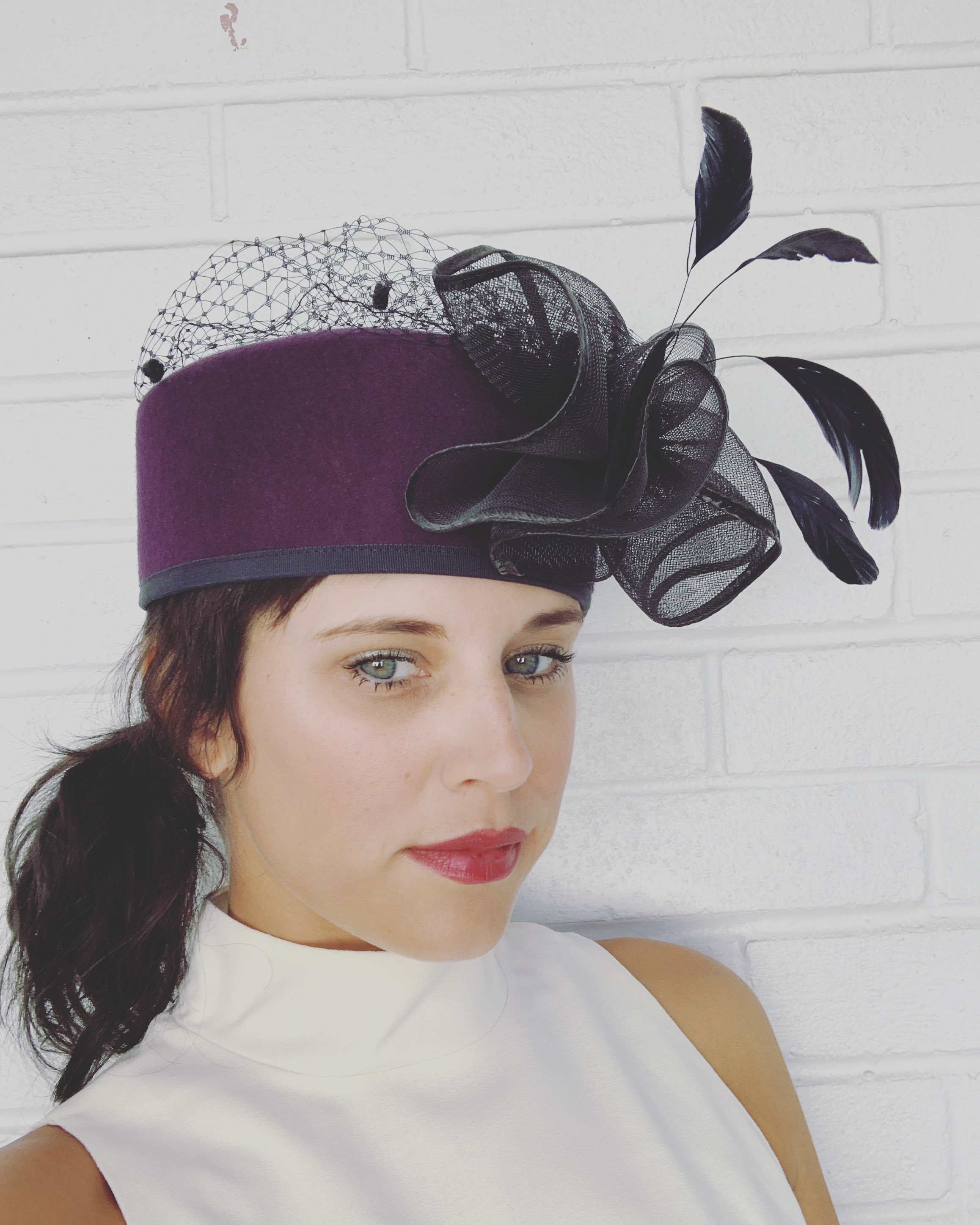 Genuine MINK Audrey Hepburn Style Pillbox Hat White Faux Fur Pillbox Hat – Namakan Goods main image 2