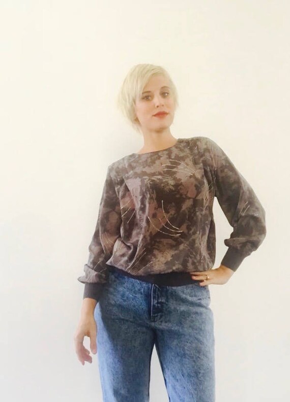 Vintage 80s Blouse Grey Blouse Secretary Blouse - image 3