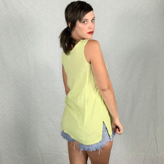 Vintage 90s Neon Yellow Tank Top Rayon Blouse - image 3