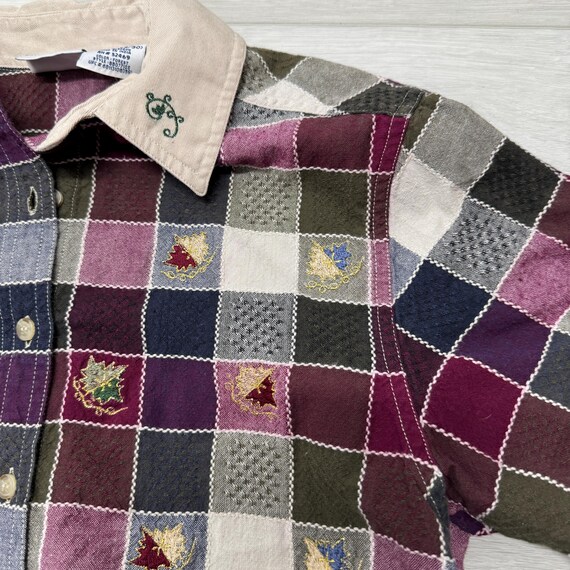 Vintage 90s Patchwork Blouse: Embroidered Collar,… - image 6