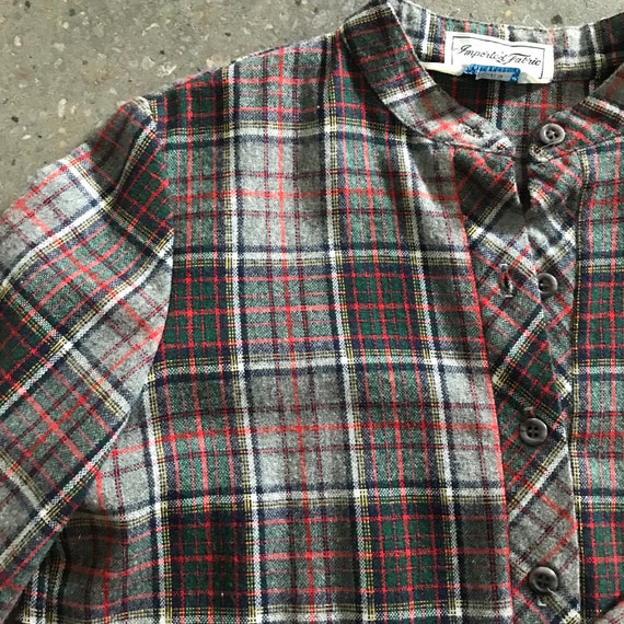 Vintage 70s Plaid Flannel Shirt Red & Gray Blouse - image 4