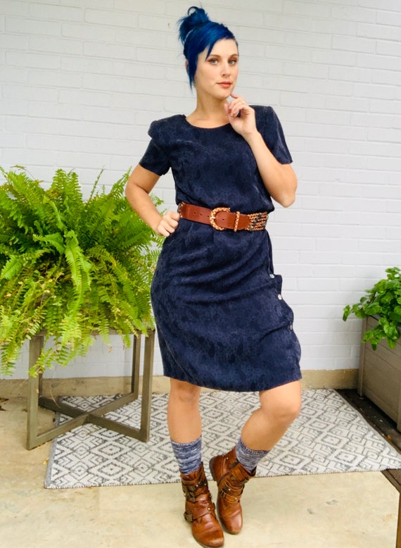 Vintage 90s Embroidered Paisley Dress Dress Navy B