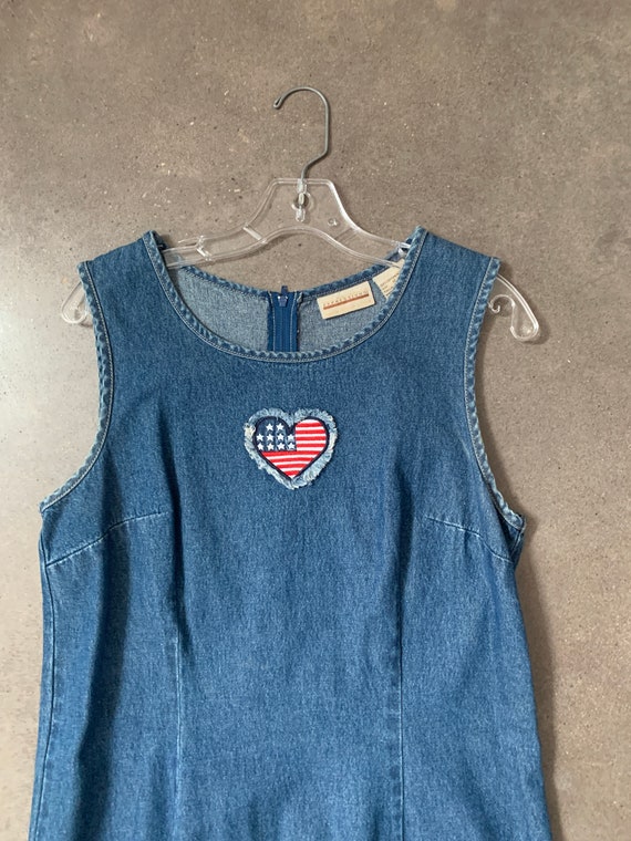american flag denim dress Vintage 90s American Flag Denim Dress | Americana Summer Jumper | 90s  Coastal Cowgirl Style | Blue Jean Mini
