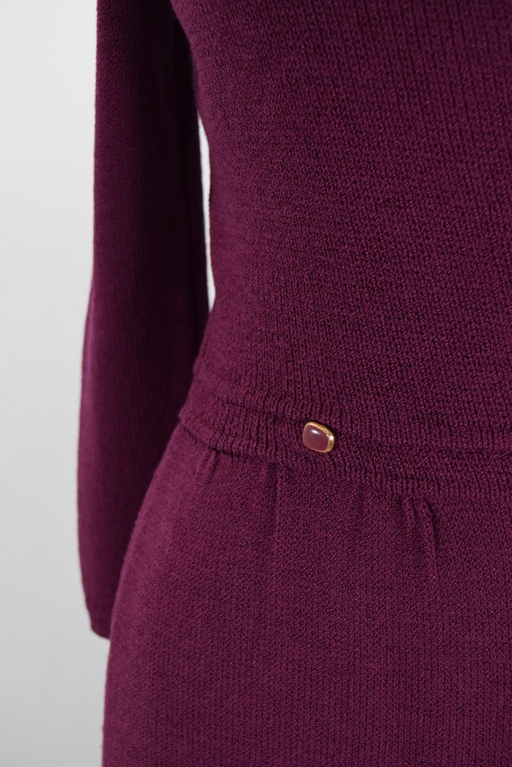 St John Vintage 70s Sweater Dress Magenta Wool Kn… - image 3
