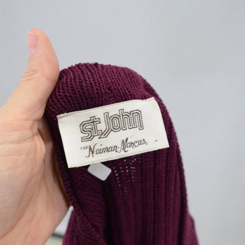 St John Vintage 70s Sweater Dress Magenta Wool Knit Long Sleeve Wrap image 7