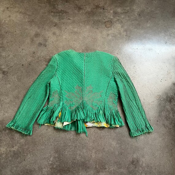 90s Vintage Jacket Green Quilted Silk Embroidered… - image 6