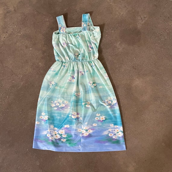 Vintage 70s Dress Pastel Green Floral Daisy Water… - image 5