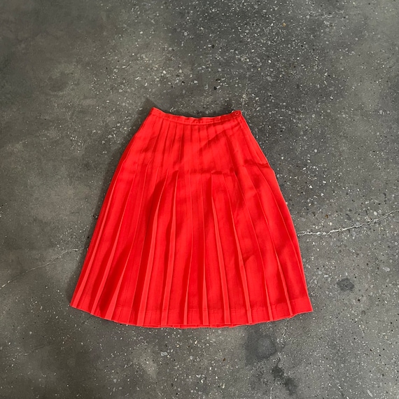 Vintage 70s High Waisted Skirt Red Wool Pleated P… - image 7