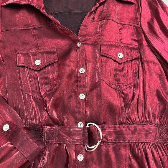 Vintage 90s Y2K Blouse Shiny Red Organza Utility … - image 3