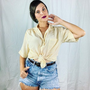 Vintage 80s Western Blouse Tie Half Shirt Crop Top Native