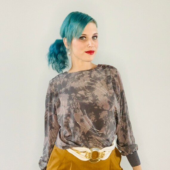 Vintage 80s Blouse Grey Blouse Secretary Blouse - image 2