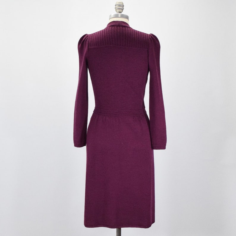 St John Vintage 70s Sweater Dress Magenta Wool Knit Long Sleeve Wrap image 5