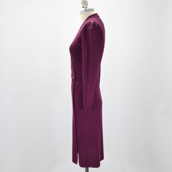 St John Vintage 70s Sweater Dress Magenta Wool Kn… - image 4