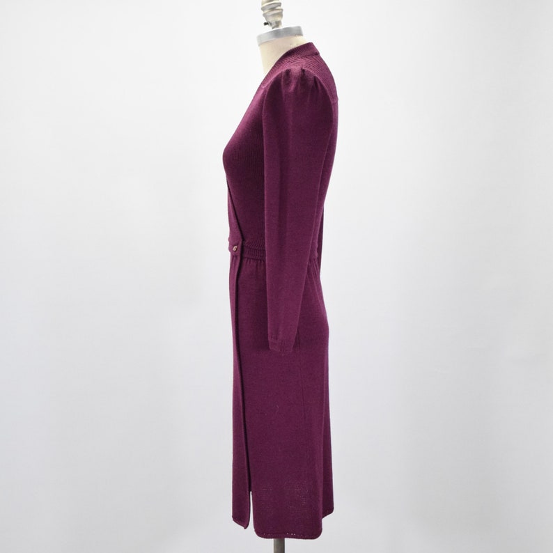 St John Vintage 70s Sweater Dress Magenta Wool Knit Long Sleeve Wrap image 4
