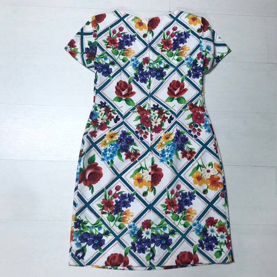 90s Vintage Colorful Sheath Dress Floral Patchwor… - image 7